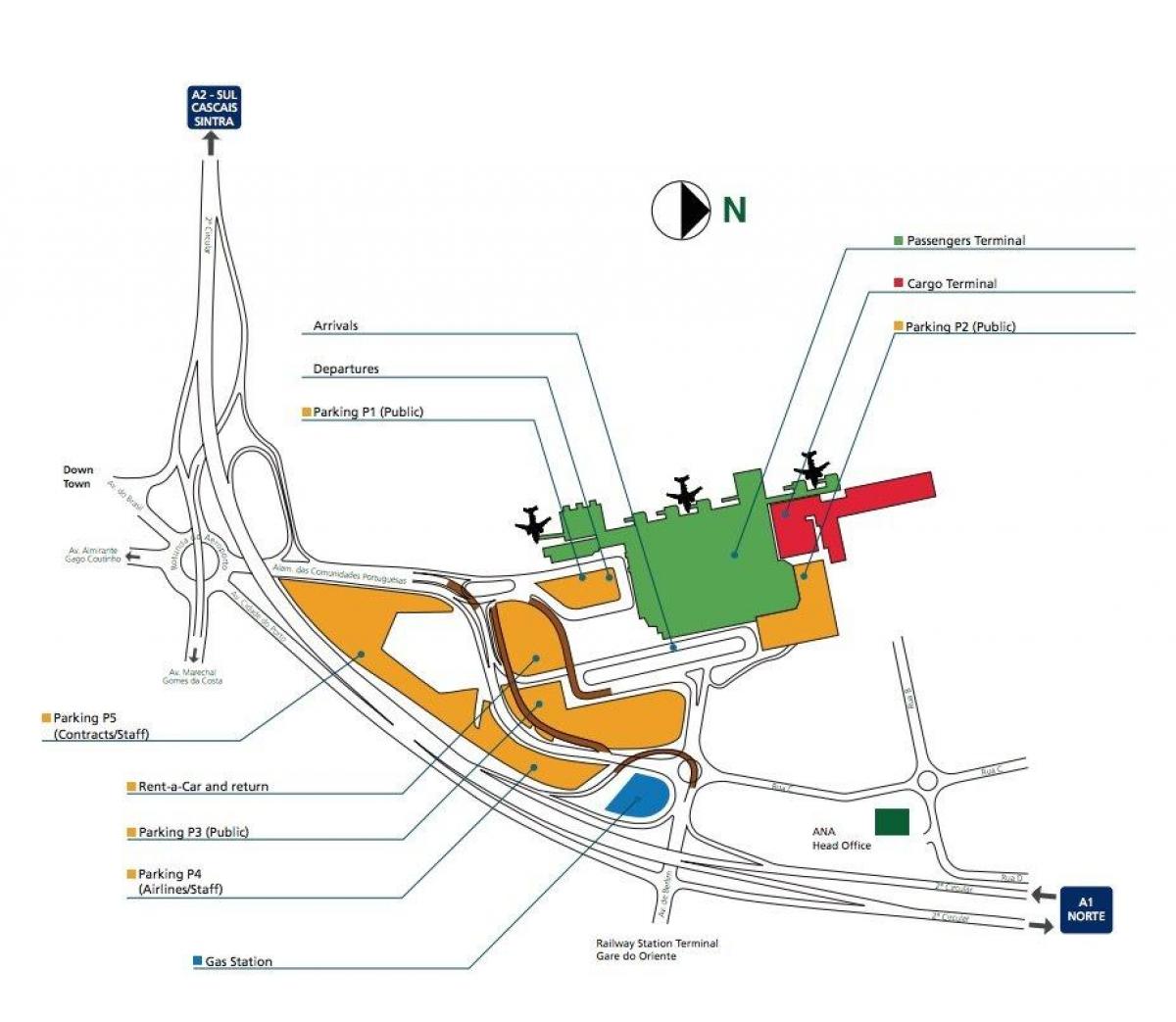 Plan et carte de laéroport de Lisbon : terminal et portes de laéroport de  Lisbon