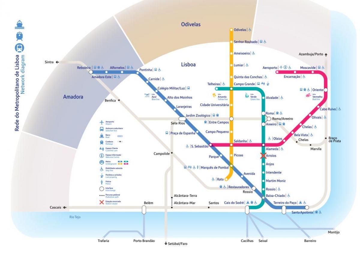 Plan des stations de metro de Lisbon