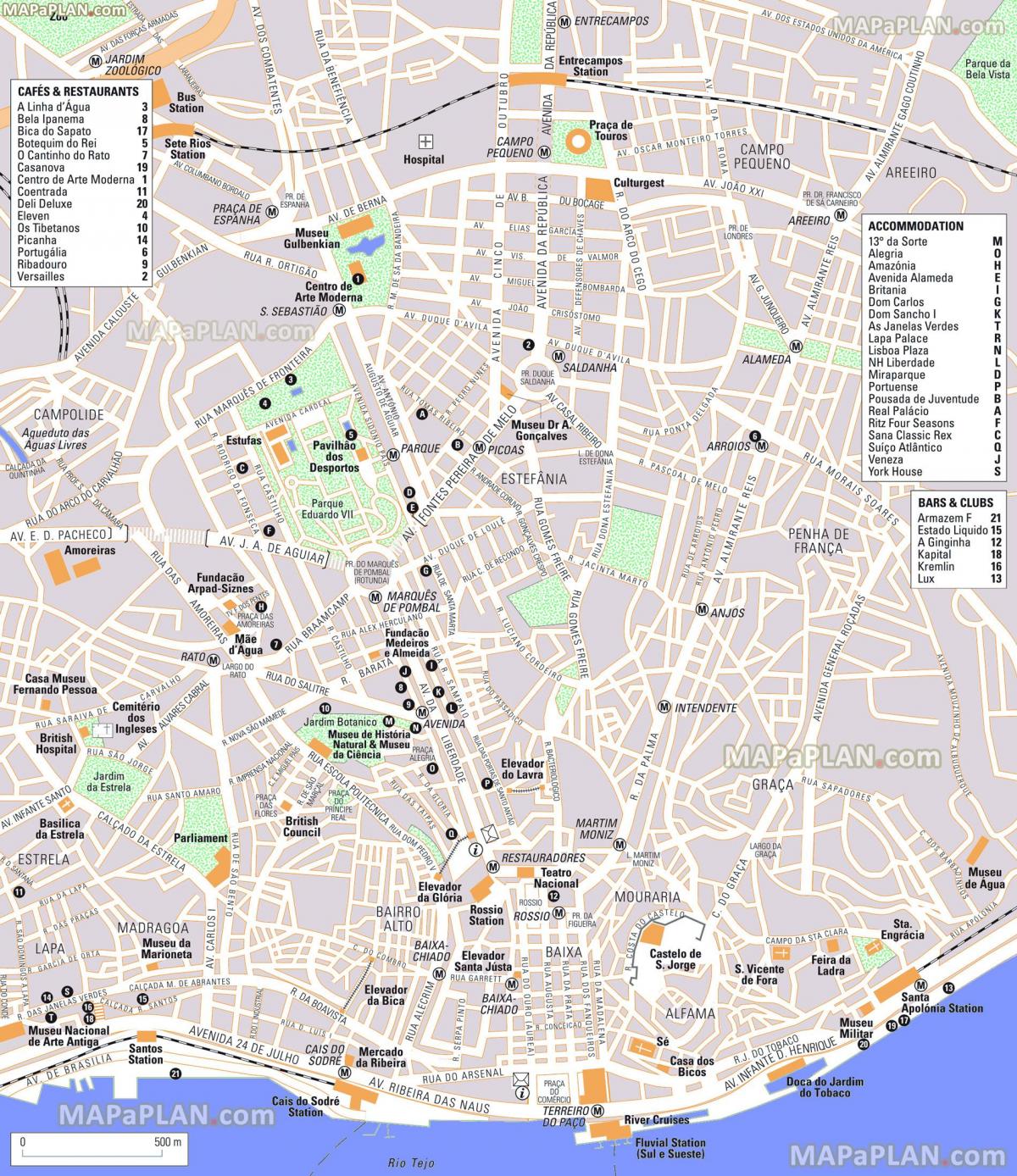 Plan des monuments de Lisbon