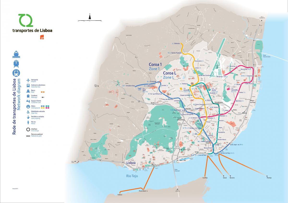 Plan des transports publics de Lisbon